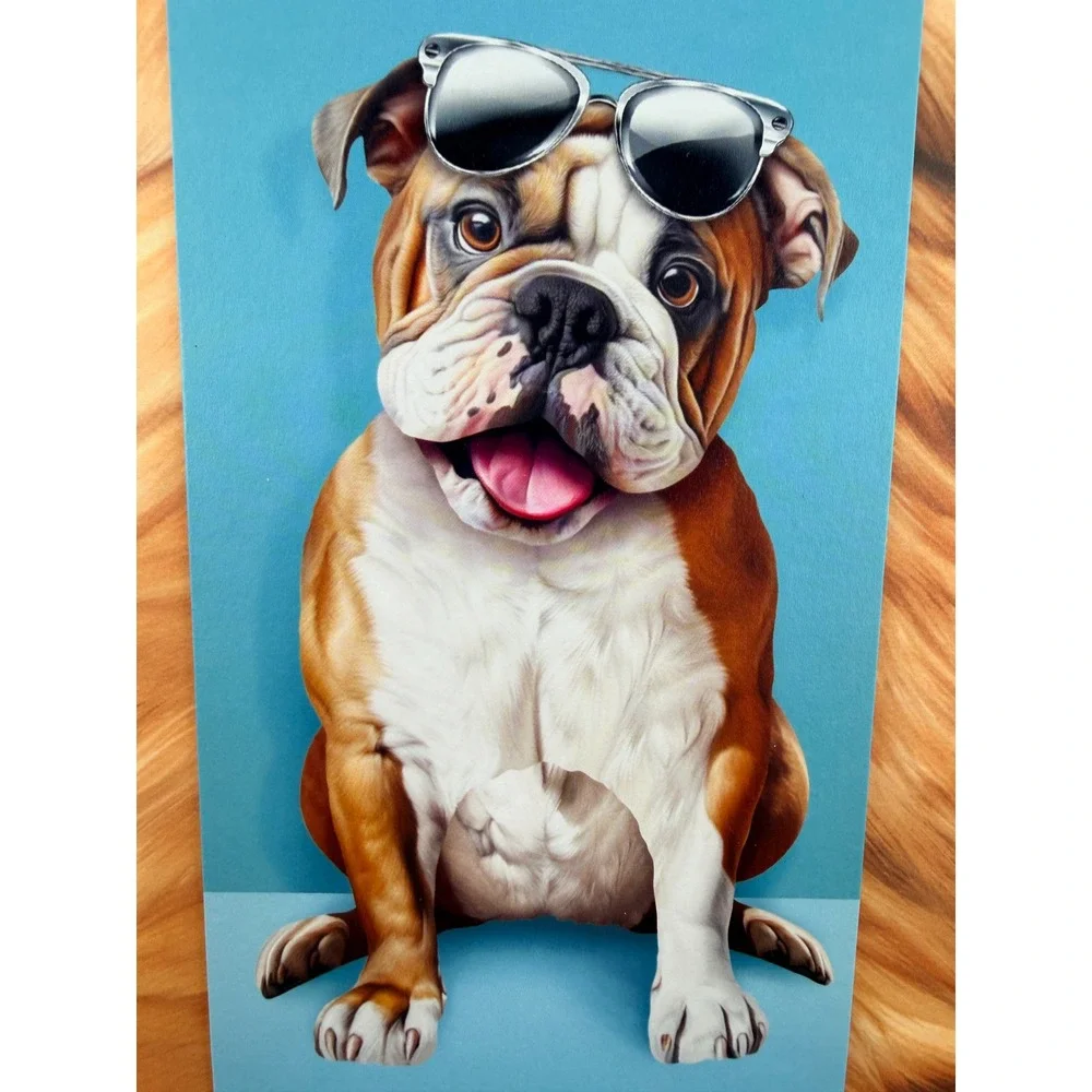 New Freshcut Paper English Bulldog Pop-Up Pup 3D Greeting Card with Accessories
